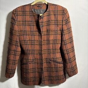 VTG Austin‎ Reed Brown Black Plaid Mohair Wool Button Up Jacket Heritage Prep M